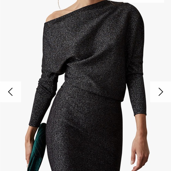 Reiss Rayna Glitter Embellished Draped Dress - Picture 2 of 12